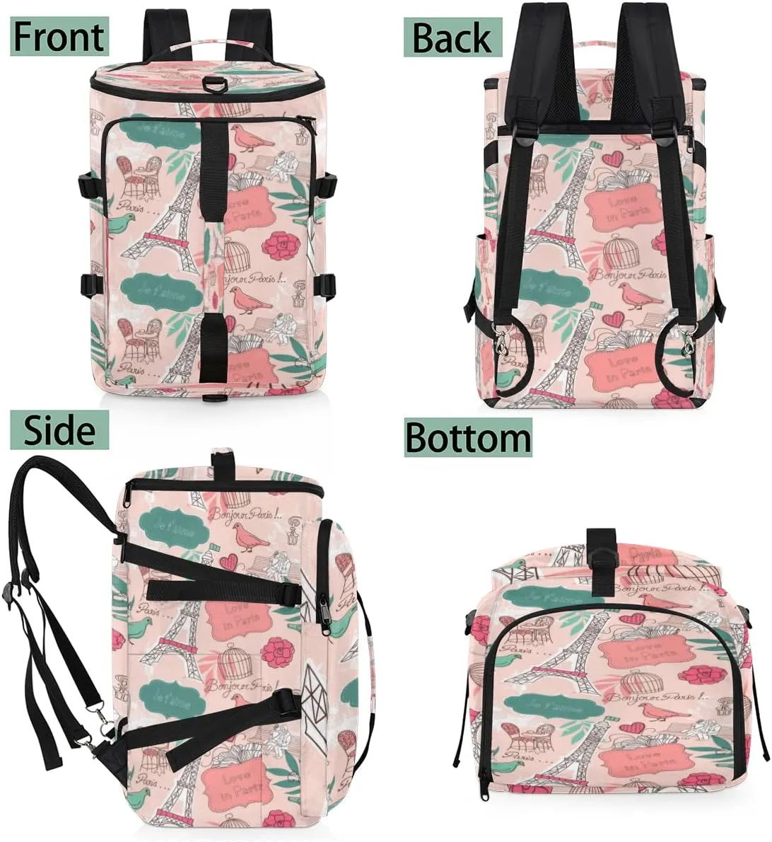 Large Sports Gym Bag With Shoe & Laptop Compartment 47L Waterproof Travel Duffel Bags for Men Women Cartoon Eiffel Tower Luggage Backpack Duffle Bag