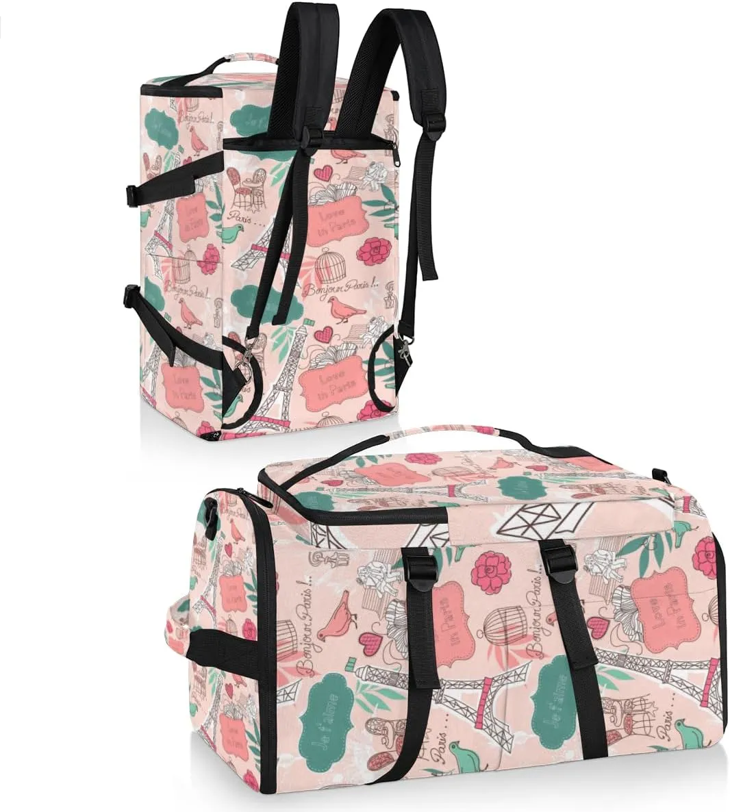 Large Sports Gym Bag With Shoe & Laptop Compartment 47L Waterproof Travel Duffel Bags for Men Women Cartoon Eiffel Tower Luggage Backpack Duffle Bag