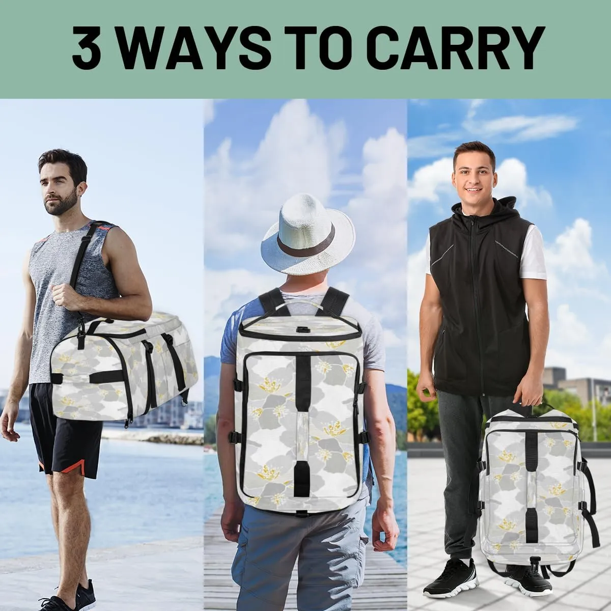 Large Sports Gym Bag With Shoe & Laptop Compartment 47L Waterproof Travel Duffel Bags for Men Women Cartoon Jasmine Gray Luggage Backpack Duffle Bag