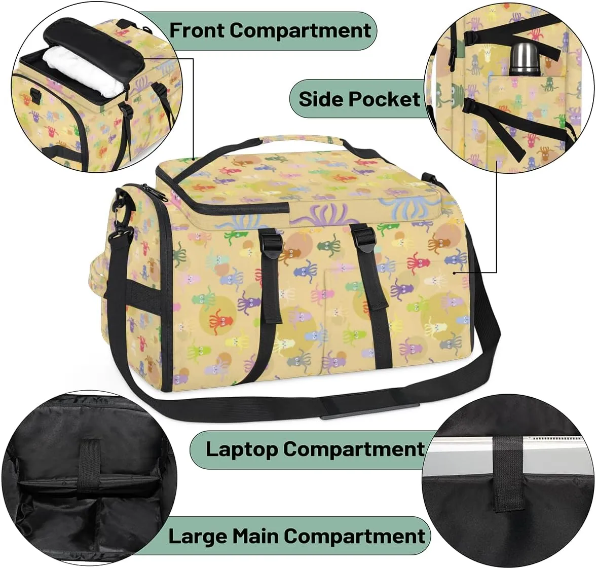 Large Sports Gym Bag With Shoe & Laptop Compartment 47L Waterproof Travel Duffel Bags for Men Women Cartoon Octopus Luggage Backpack Duffle Bag