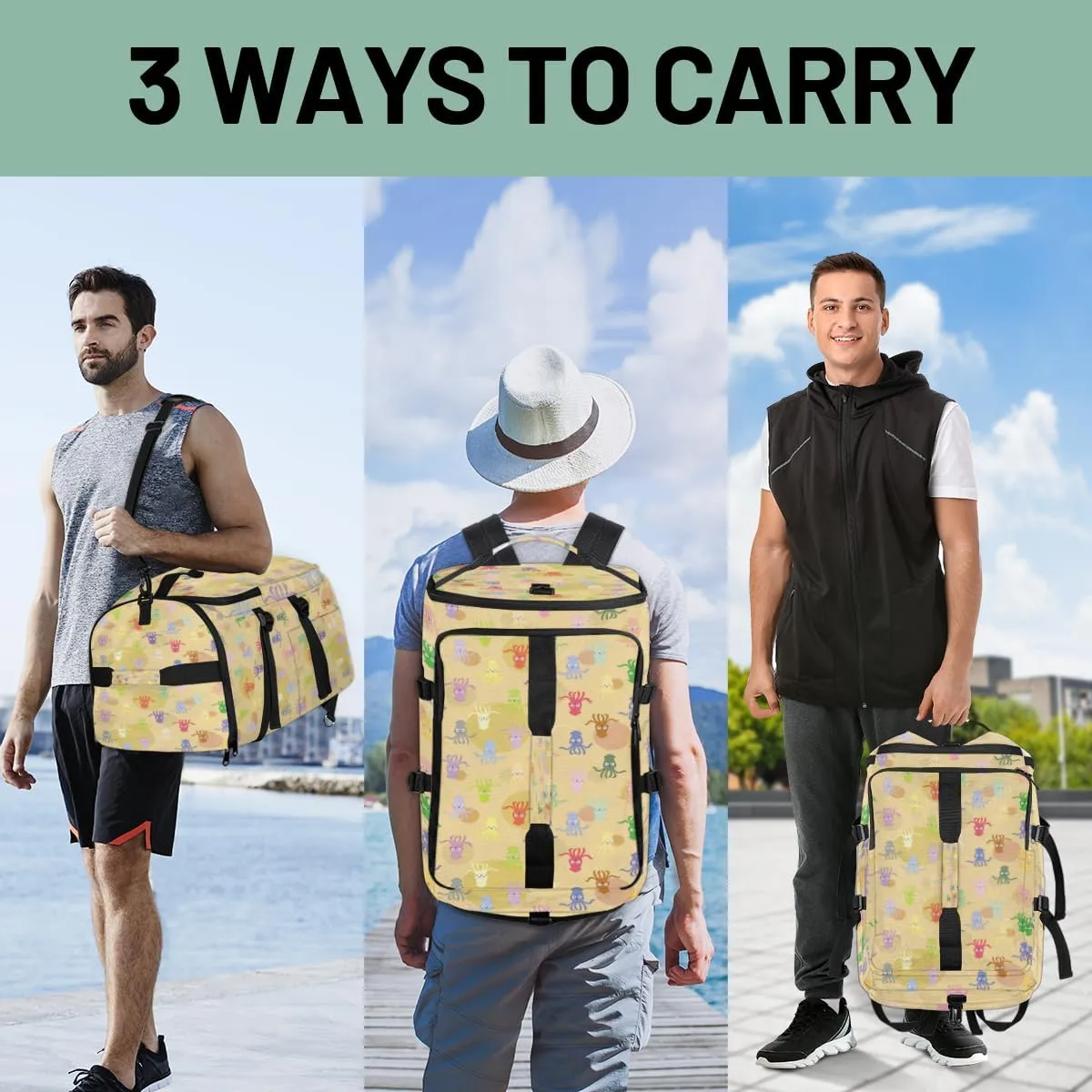 Large Sports Gym Bag With Shoe & Laptop Compartment 47L Waterproof Travel Duffel Bags for Men Women Cartoon Octopus Luggage Backpack Duffle Bag