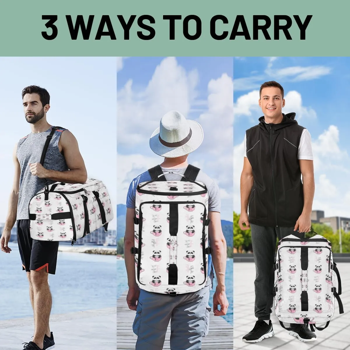 Large Sports Gym Bag With Shoe & Laptop Compartment 47L Waterproof Travel Duffel Bags for Men Women Cartoon Panda Luggage Backpack Duffle Bag