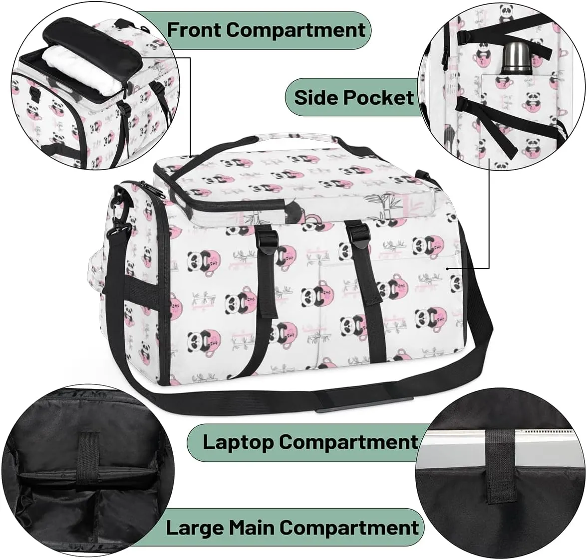 Large Sports Gym Bag With Shoe & Laptop Compartment 47L Waterproof Travel Duffel Bags for Men Women Cartoon Panda Luggage Backpack Duffle Bag