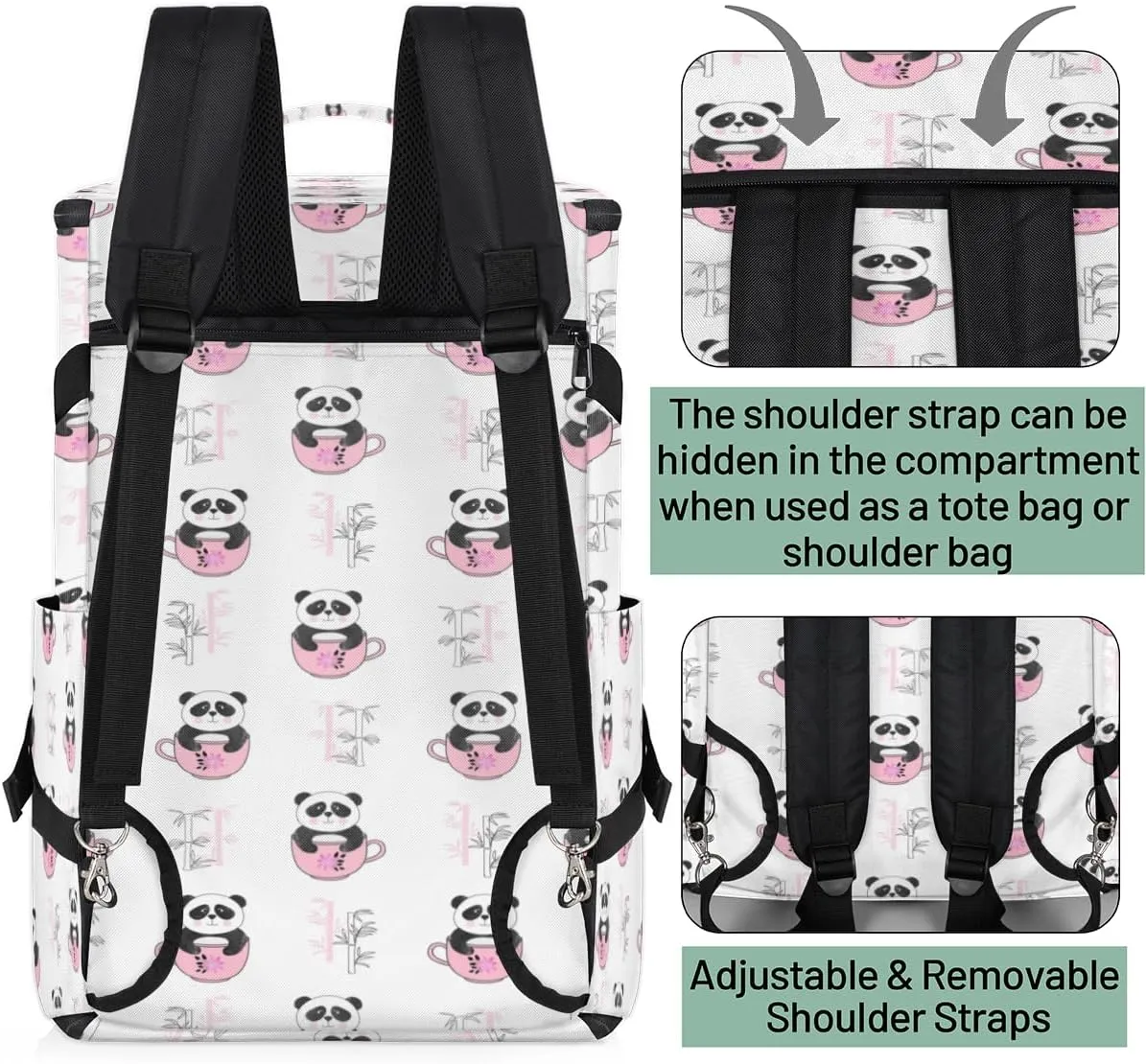 Large Sports Gym Bag With Shoe & Laptop Compartment 47L Waterproof Travel Duffel Bags for Men Women Cartoon Panda Luggage Backpack Duffle Bag