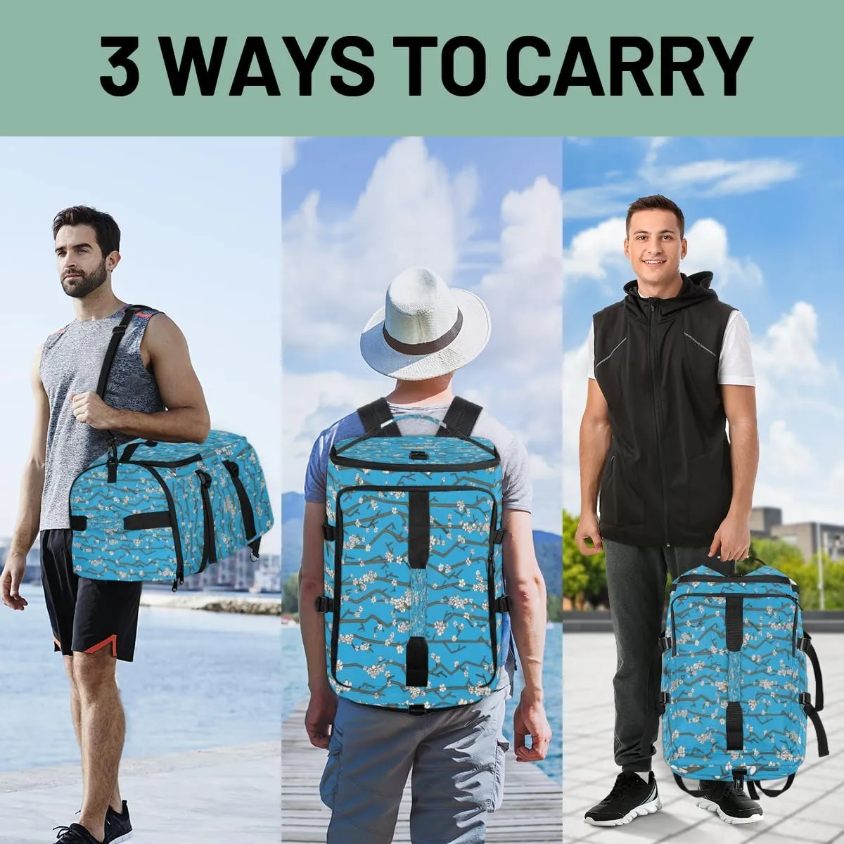 Large Sports Gym Bag With Shoe & Laptop Compartment 47L Waterproof Travel Duffel Bags for Men Women Cherry Blossom Branch Luggage Backpack Duffle Bag