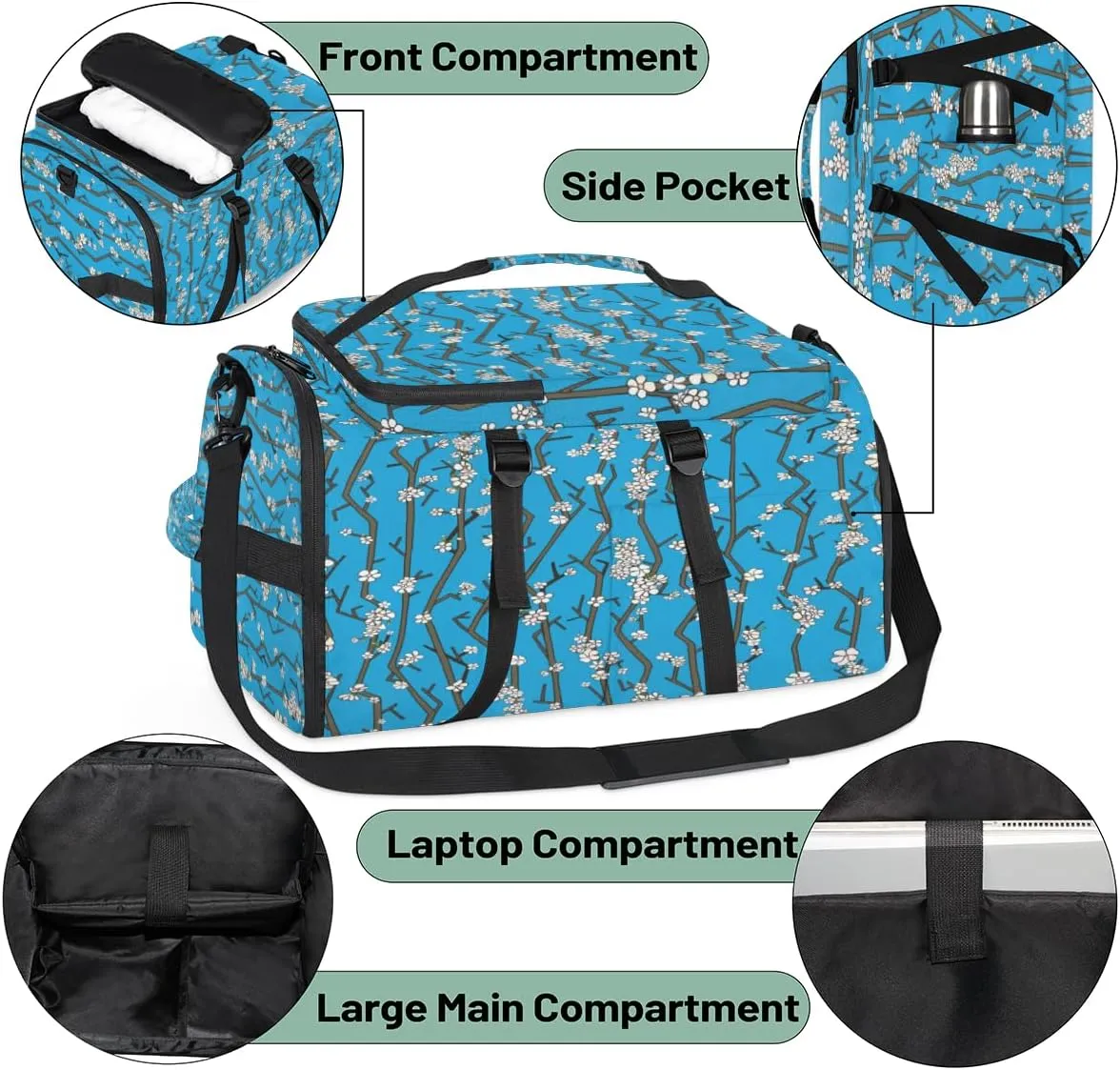 Large Sports Gym Bag With Shoe & Laptop Compartment 47L Waterproof Travel Duffel Bags for Men Women Cherry Blossom Branch Luggage Backpack Duffle Bag