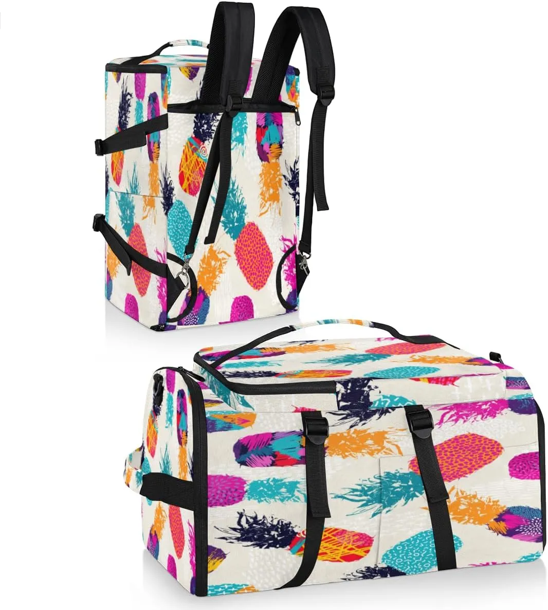 Large Sports Gym Bag With Shoe & Laptop Compartment 47L Waterproof Travel Duffel Bags for Men Women Colorful Pineapple Luggage Backpack Duffle Bag
