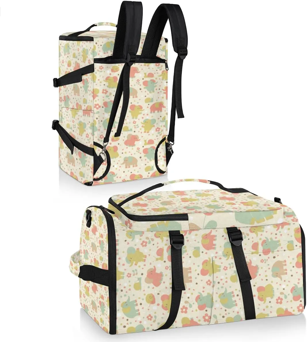 Large Sports Gym Bag With Shoe & Laptop Compartment 47L Waterproof Travel Duffel Bags for Men Women Elephants Snail And Flowers Luggage Backpack Duffle Bag
