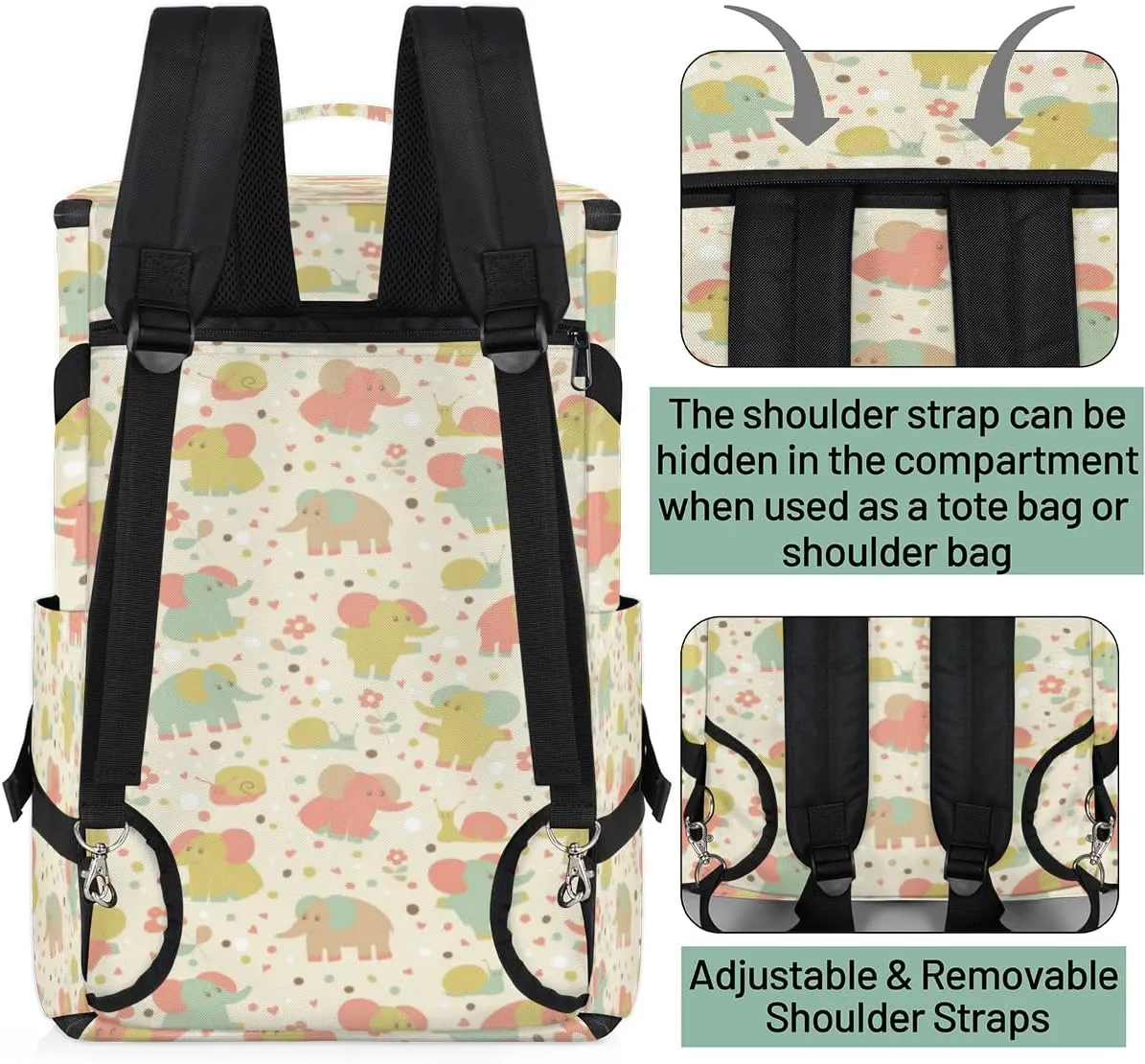 Large Sports Gym Bag With Shoe & Laptop Compartment 47L Waterproof Travel Duffel Bags for Men Women Elephants Snail And Flowers Luggage Backpack Duffle Bag