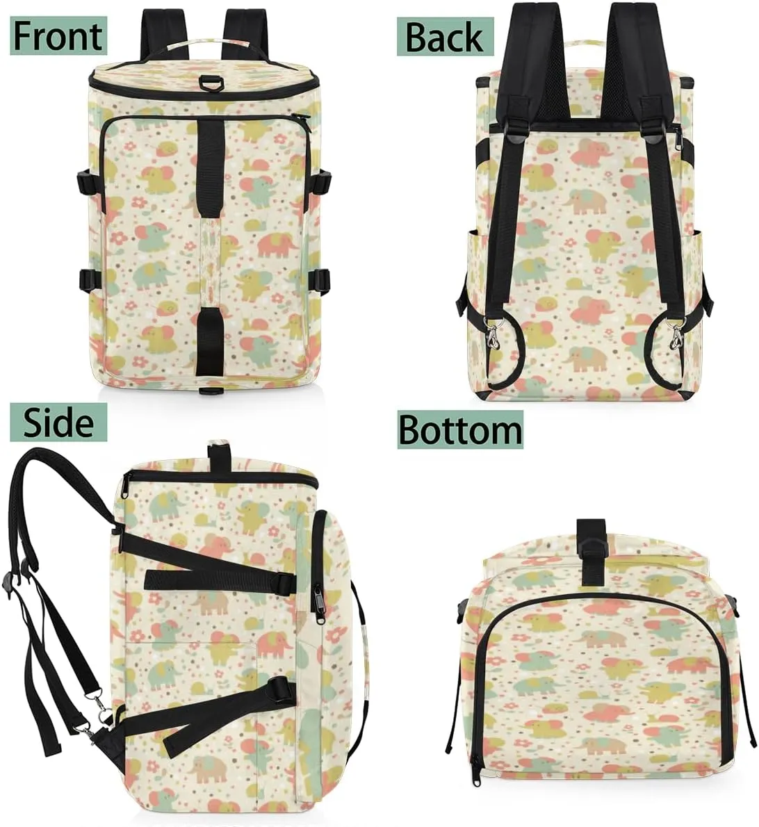 Large Sports Gym Bag With Shoe & Laptop Compartment 47L Waterproof Travel Duffel Bags for Men Women Elephants Snail And Flowers Luggage Backpack Duffle Bag