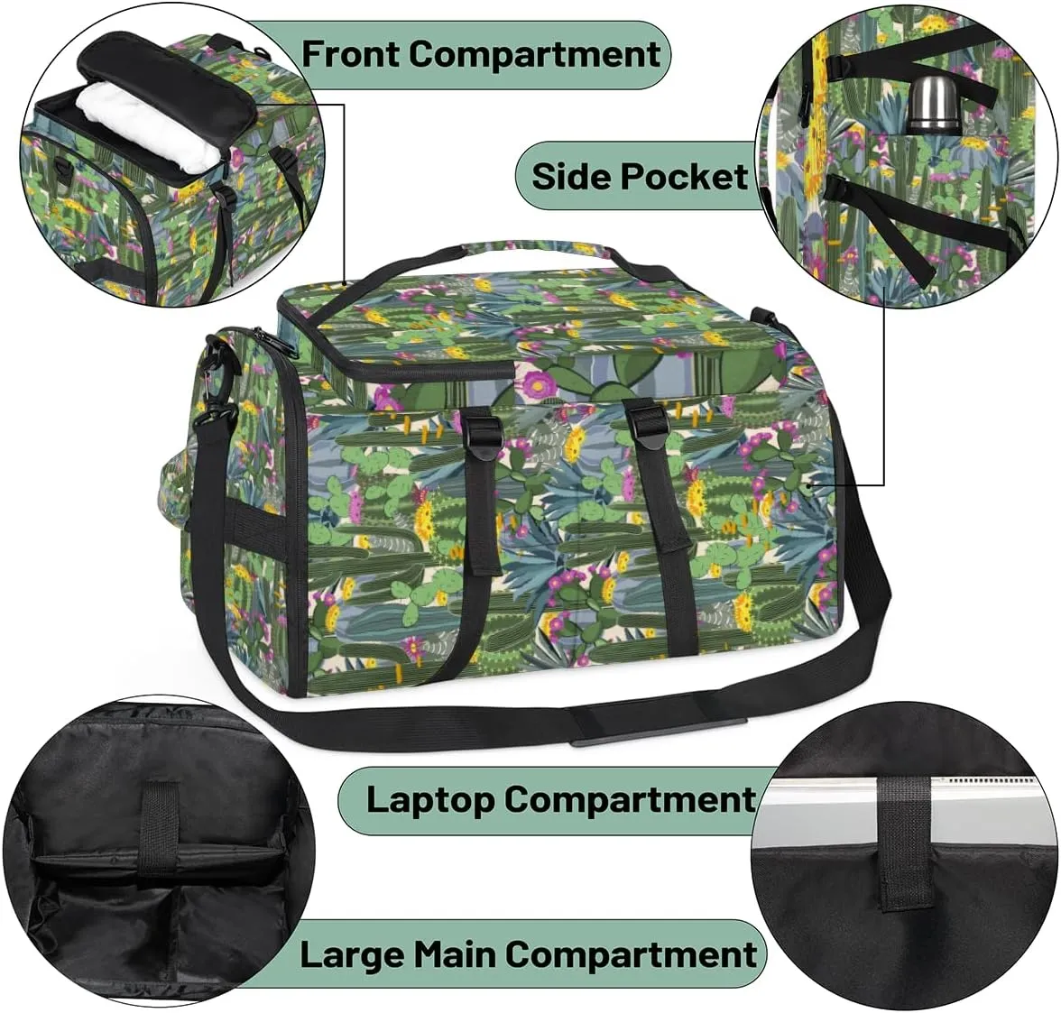 Large Sports Gym Bag With Shoe & Laptop Compartment 47L Waterproof Travel Duffel Bags for Men Women Modern Cactus Luggage Backpack Duffle Bag