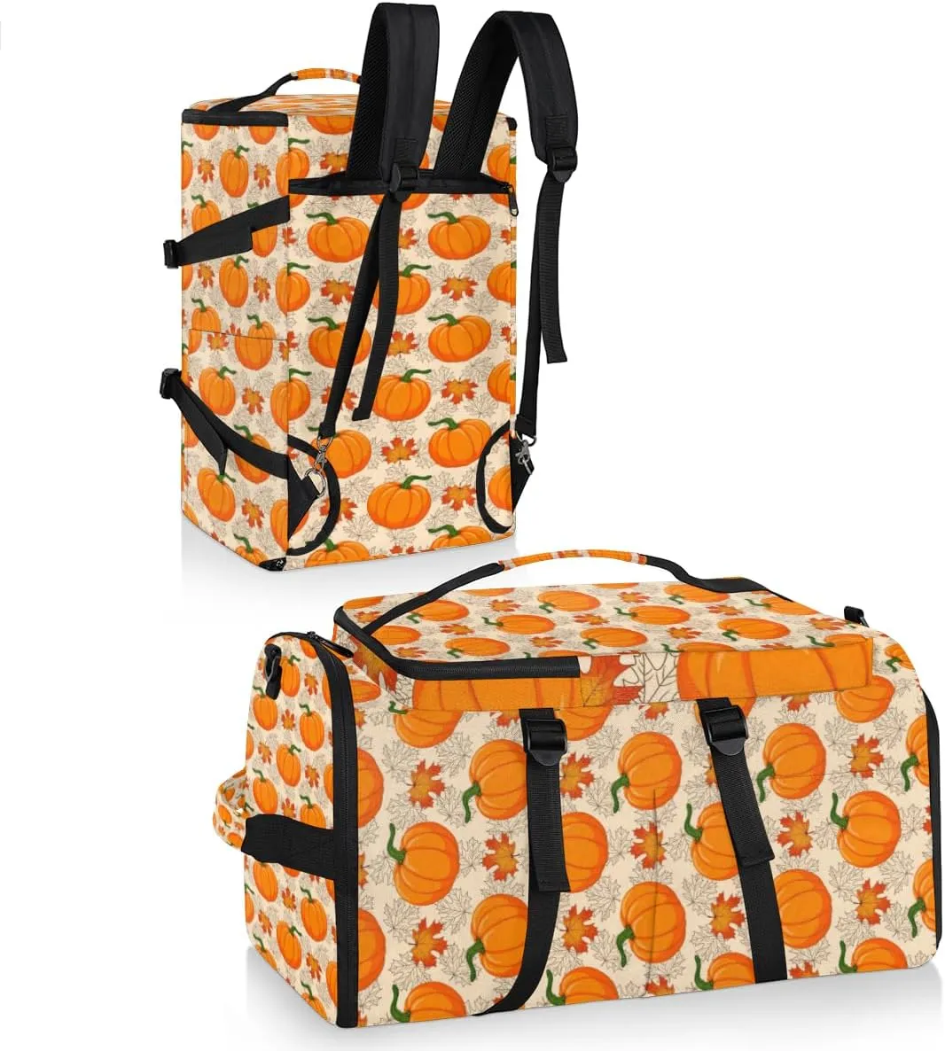 Large Sports Gym Bag With Shoe & Laptop Compartment 47L Waterproof Travel Duffel Bags for Men Women Pumpkin Pattern Luggage Backpack Duffle Bag
