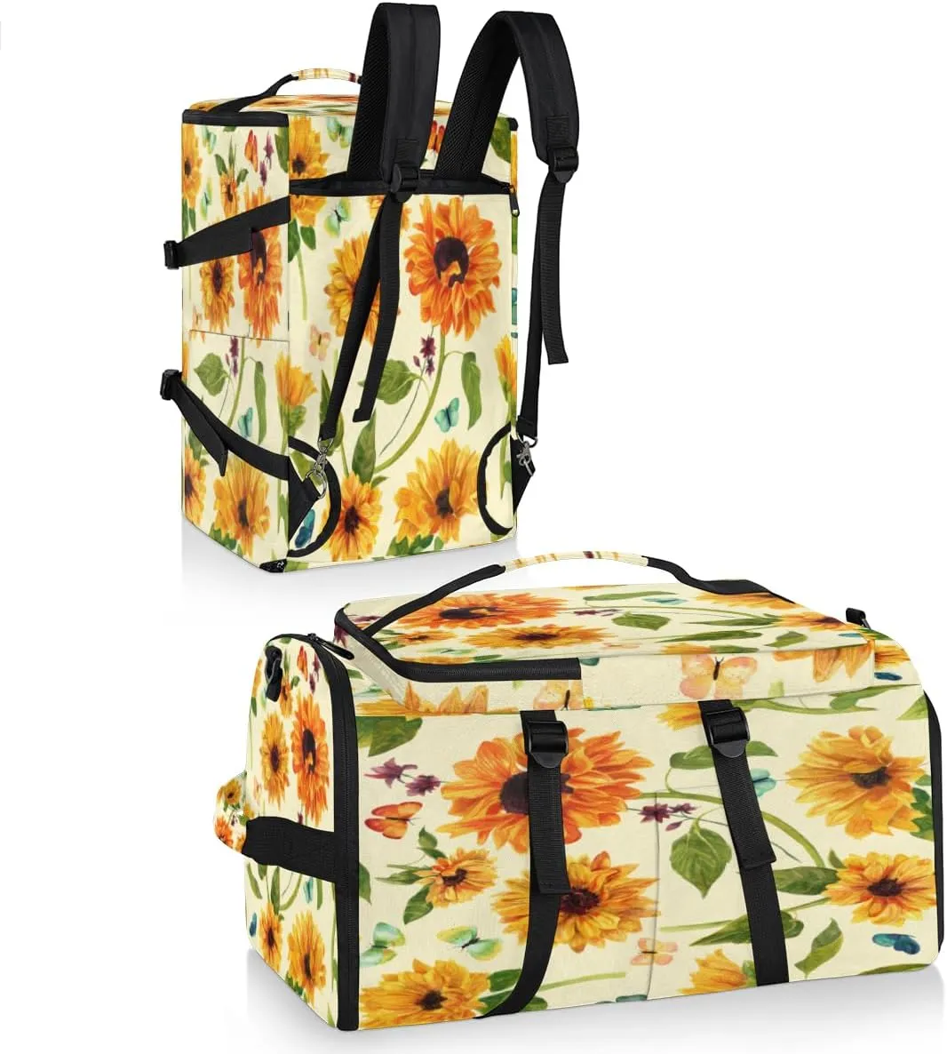 Large Sports Gym Bag With Shoe & Laptop Compartment 47L Waterproof Travel Duffel Bags for Men Women Sunflowers And Butterflies Luggage Backpack Duffle Bag