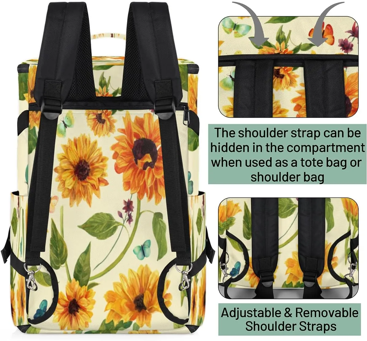 Large Sports Gym Bag With Shoe & Laptop Compartment 47L Waterproof Travel Duffel Bags for Men Women Sunflowers And Butterflies Luggage Backpack Duffle Bag