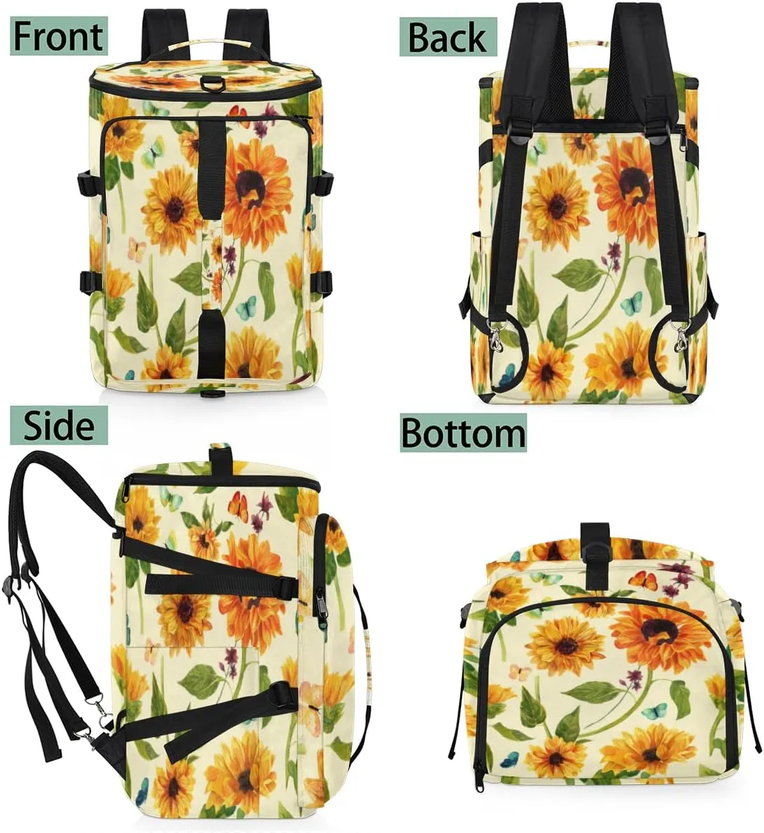 Large Sports Gym Bag With Shoe & Laptop Compartment 47L Waterproof Travel Duffel Bags for Men Women Sunflowers And Butterflies Luggage Backpack Duffle Bag