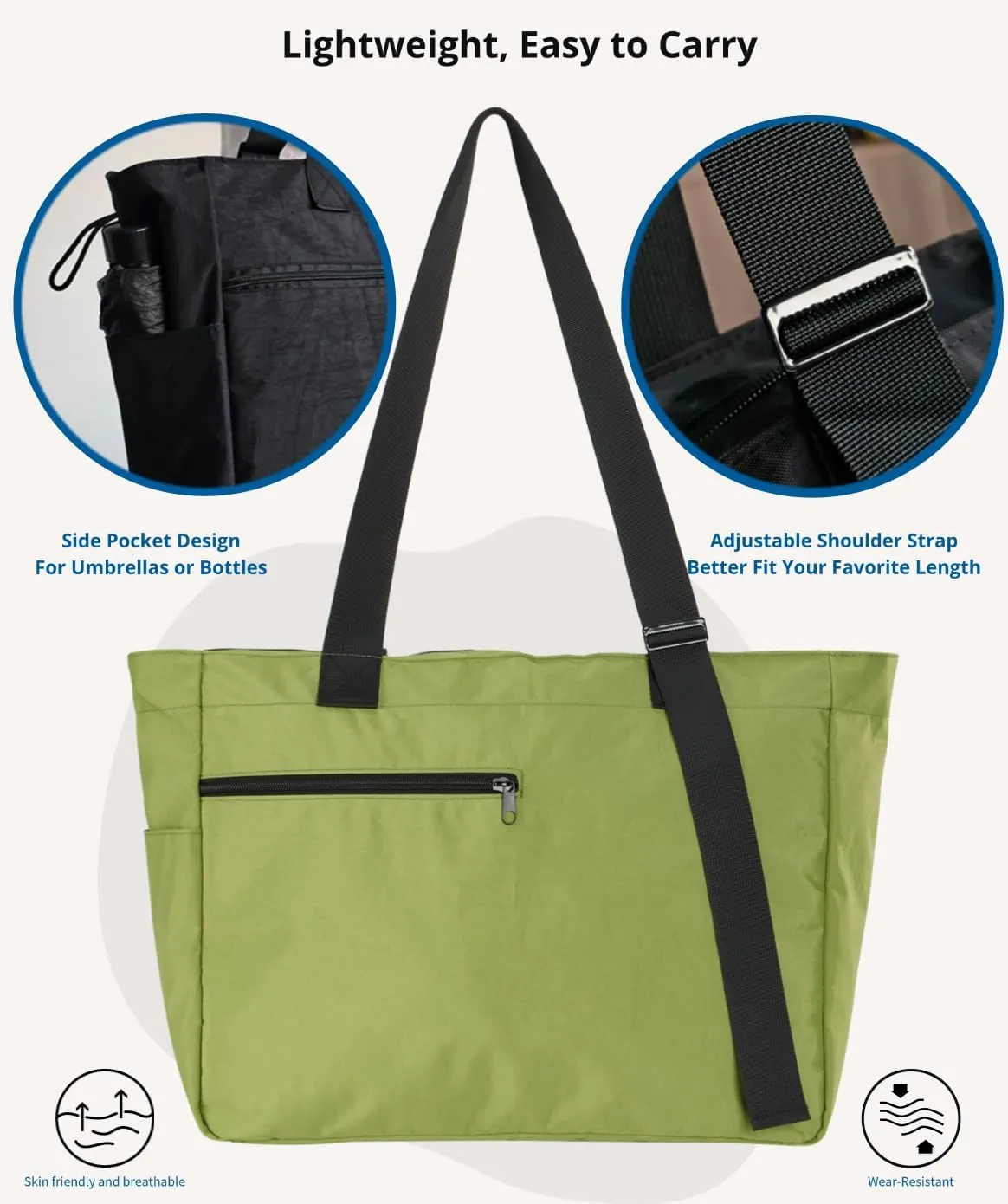 Large Tote Bag for Women Versatile Lightweight Adjustable Strap Shoulder Handbag with Zipper for Gym,Travel, Work,Beach