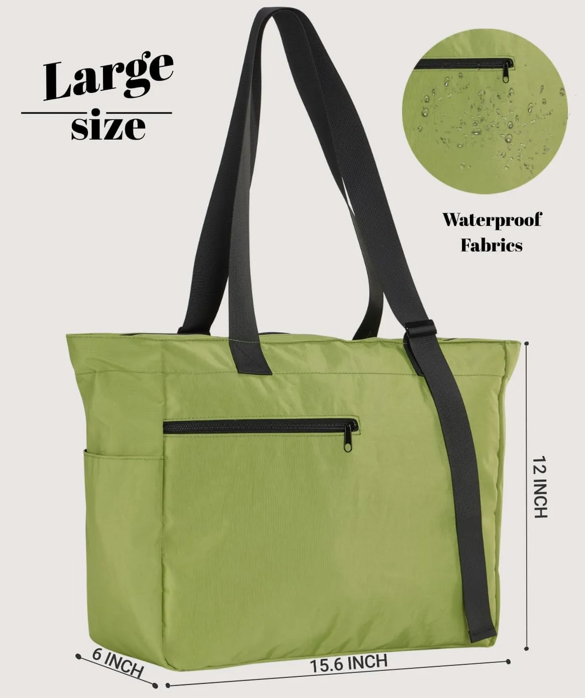 Large Tote Bag for Women Versatile Lightweight Adjustable Strap Shoulder Handbag with Zipper for Gym,Travel, Work,Beach
