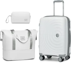 LARVENDER 20in Carry On Luggage, PP Hardside Luggage Set 3 Piece, Expandable Travel Suitcase Set with TSA Lock, Lightweight Suitcases with Wheels for Women Men(WHITE/20/DB/TB)