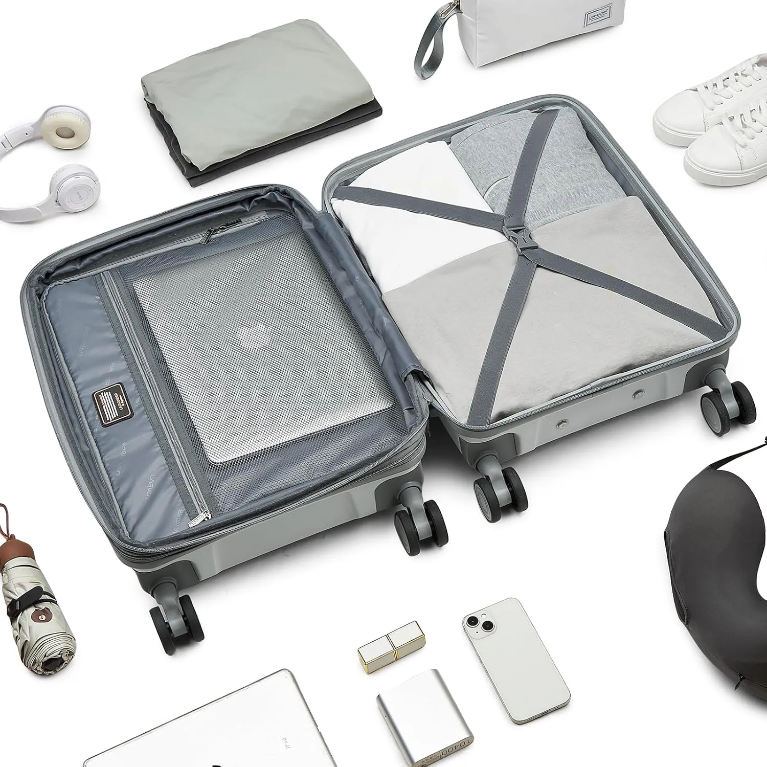 LARVENDER 20in Carry On Luggage, PP Hardside Luggage Set 3 Piece, Expandable Travel Suitcase Set with TSA Lock, Lightweight Suitcases with Wheels for Women Men(WHITE/20/DB/TB)