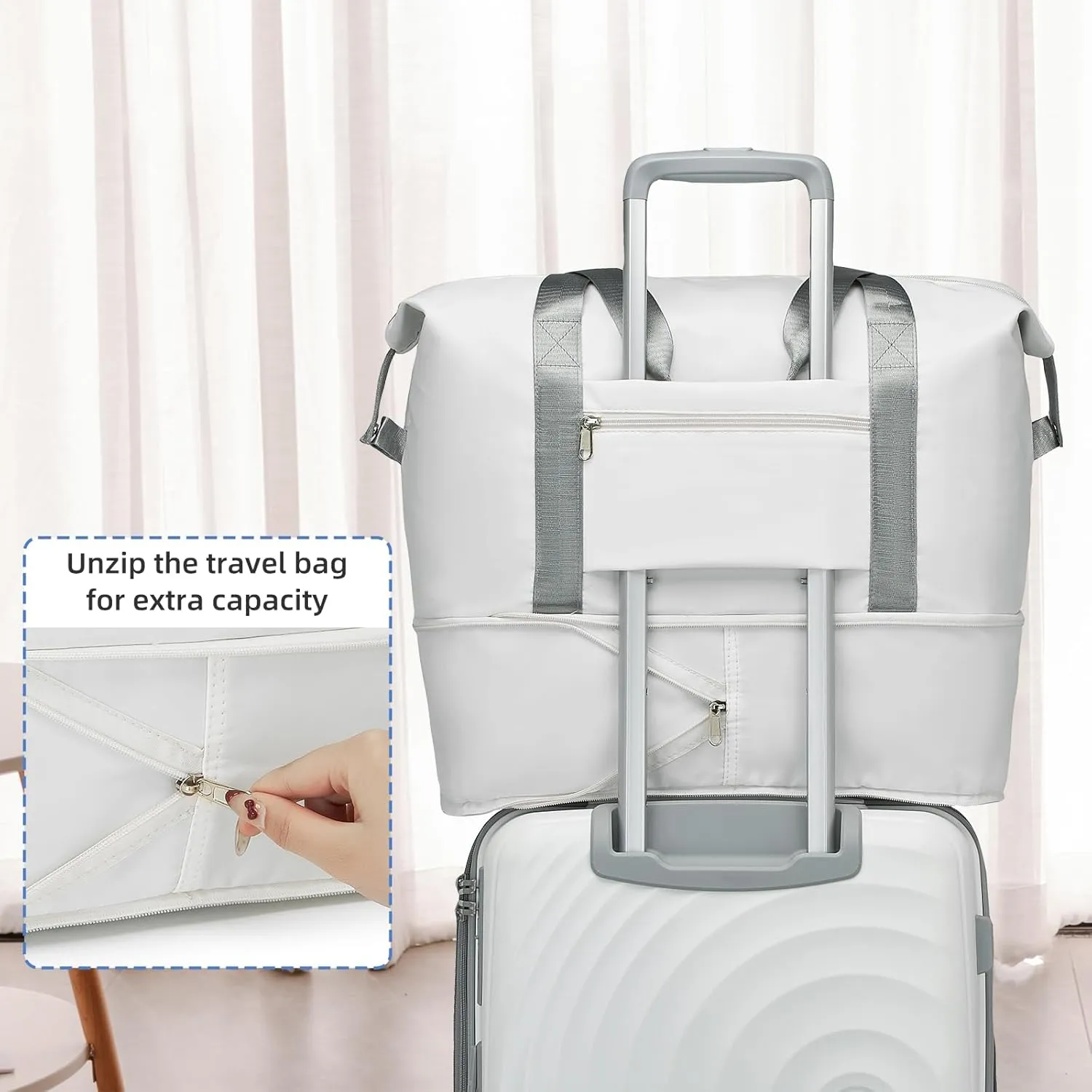 LARVENDER 20in Carry On Luggage, PP Hardside Luggage Set 3 Piece, Expandable Travel Suitcase Set with TSA Lock, Lightweight Suitcases with Wheels for Women Men(WHITE/20/DB/TB)