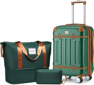 LARVENDER Luggage Sets 3 Piece, Expandable Carry on Luggage 22x14x9 Airline Approved Hardshell Suitcases with Spinner Wheels TSA Lock, Vintage Rolling Luggage for Men and Women, Green