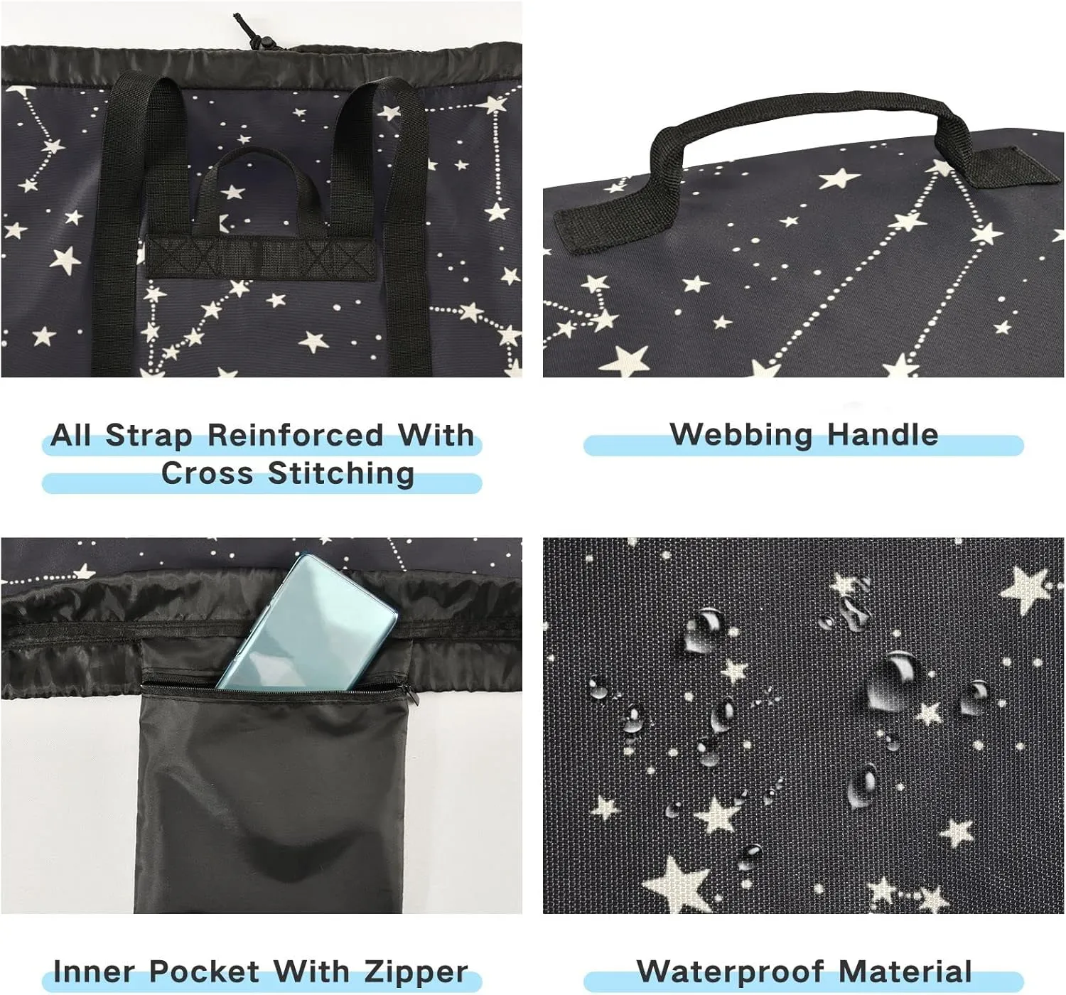 Laundry Backpack Bag Hamper Basket Extra Large Heavy Duty for Dirty Clothes Adjusted Straps for Camp College Dorm Gym Hotel Home 29.3x14.5Inch Black Stars