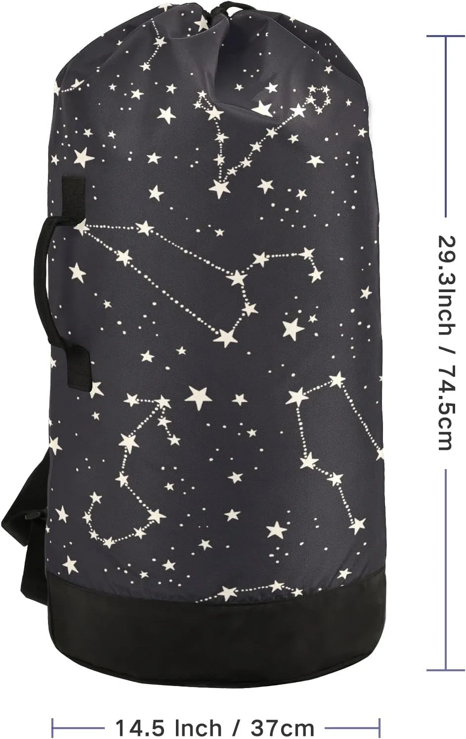 Laundry Backpack Bag Hamper Basket Extra Large Heavy Duty for Dirty Clothes Adjusted Straps for Camp College Dorm Gym Hotel Home 29.3x14.5Inch Black Stars