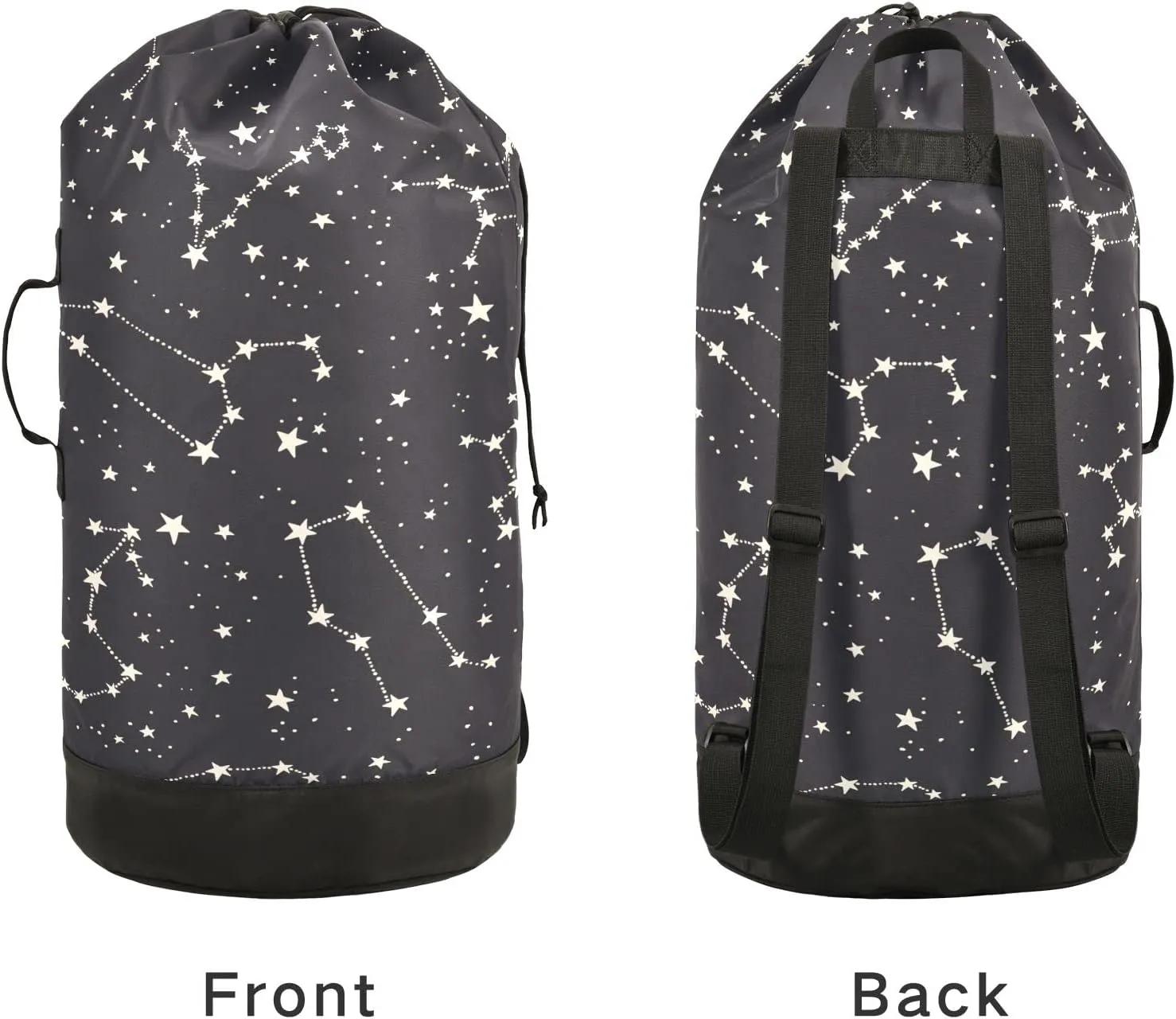Laundry Backpack Bag Hamper Basket Extra Large Heavy Duty for Dirty Clothes Adjusted Straps for Camp College Dorm Gym Hotel Home 29.3x14.5Inch Black Stars