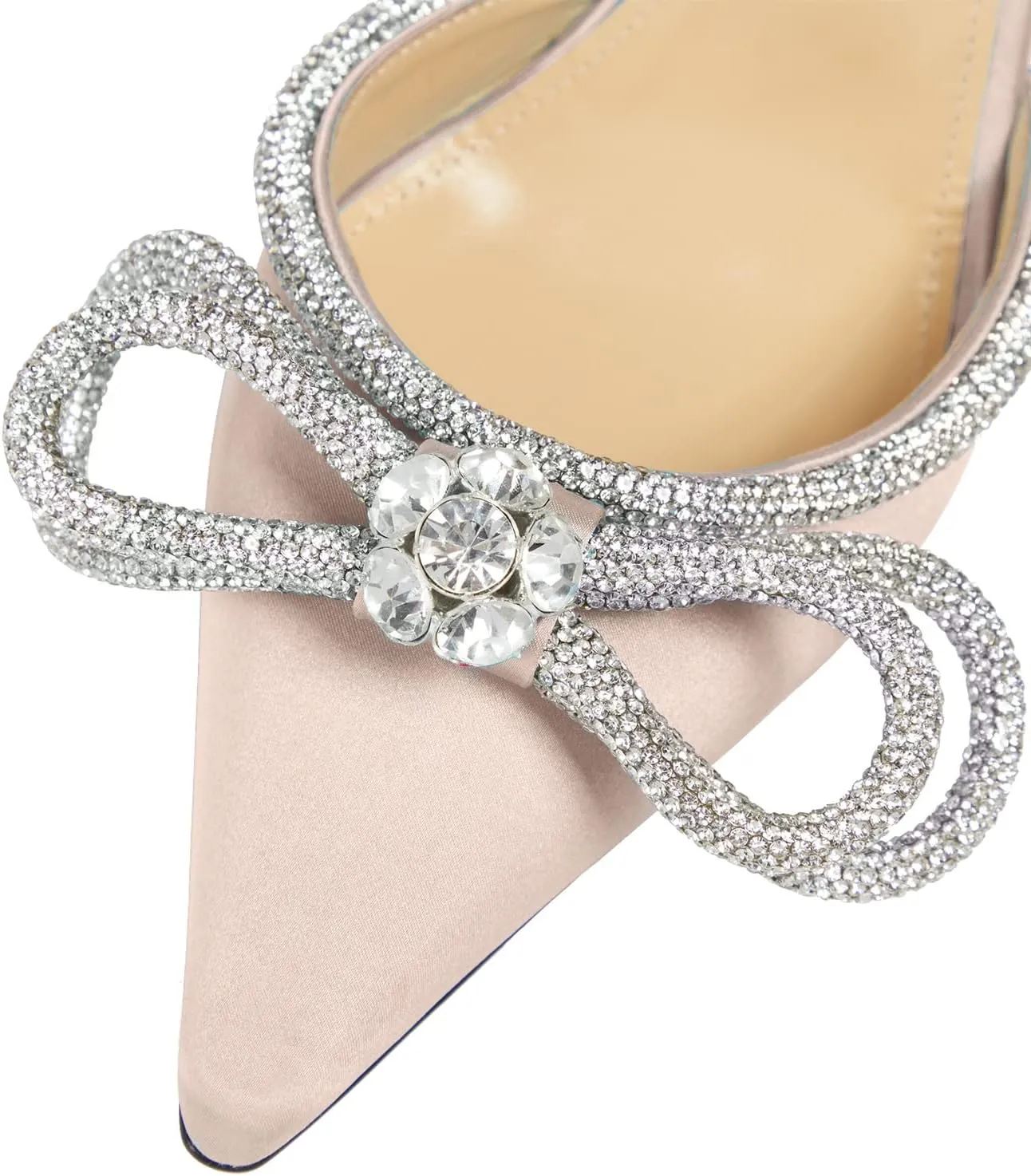 LauraVicci Women's Heeled Sandals Pointed Toe Crystal Embellished Bow Ankle Straps Rhinestone Buckle Stiletto Slip On Evening Dress Party Wedding Pumps Shoes