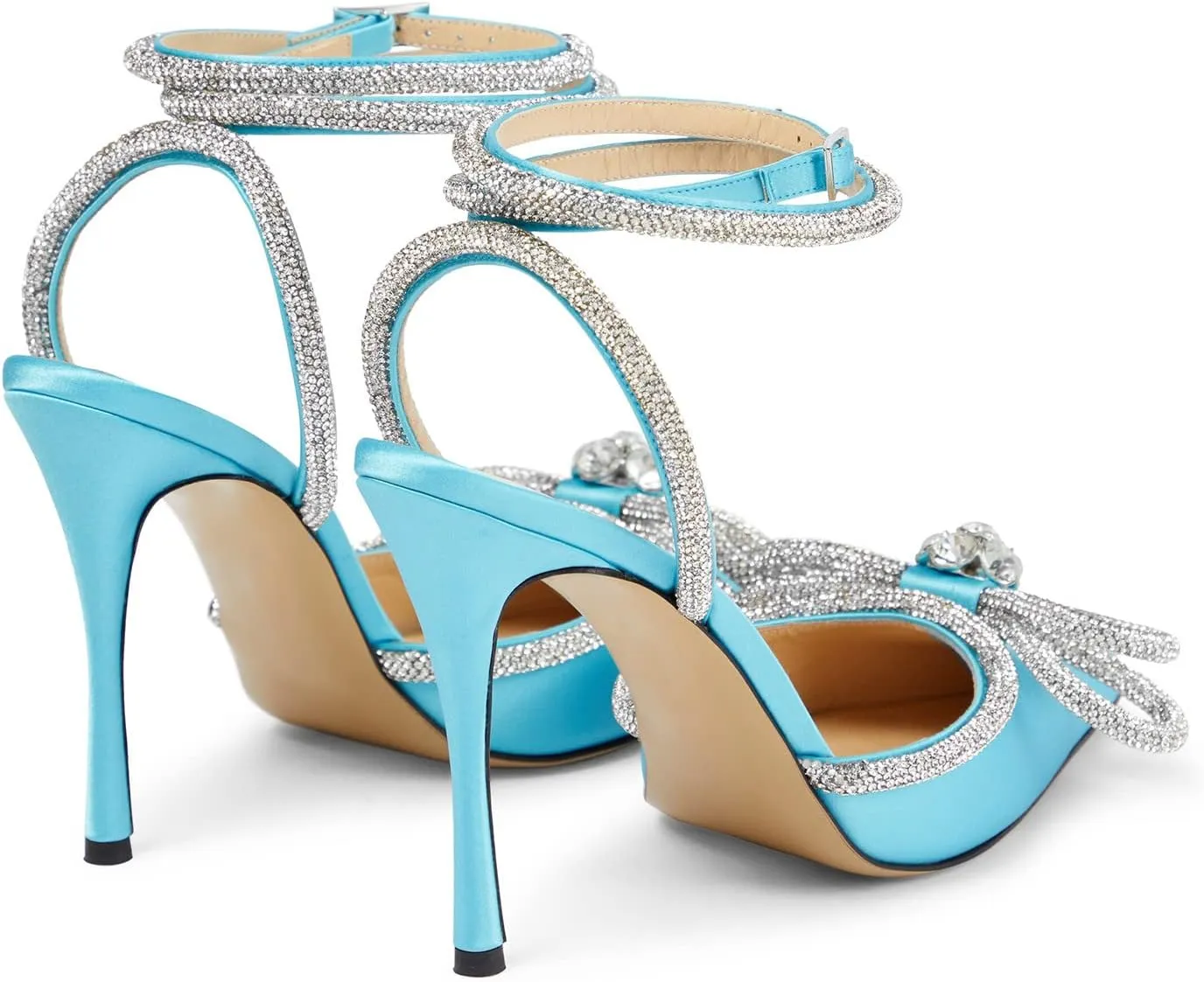LauraVicci Women's Heeled Sandals Pointed Toe Crystal Embellished Bow Ankle Straps Rhinestone Buckle Stiletto Slip On Evening Dress Party Wedding Pumps Shoes