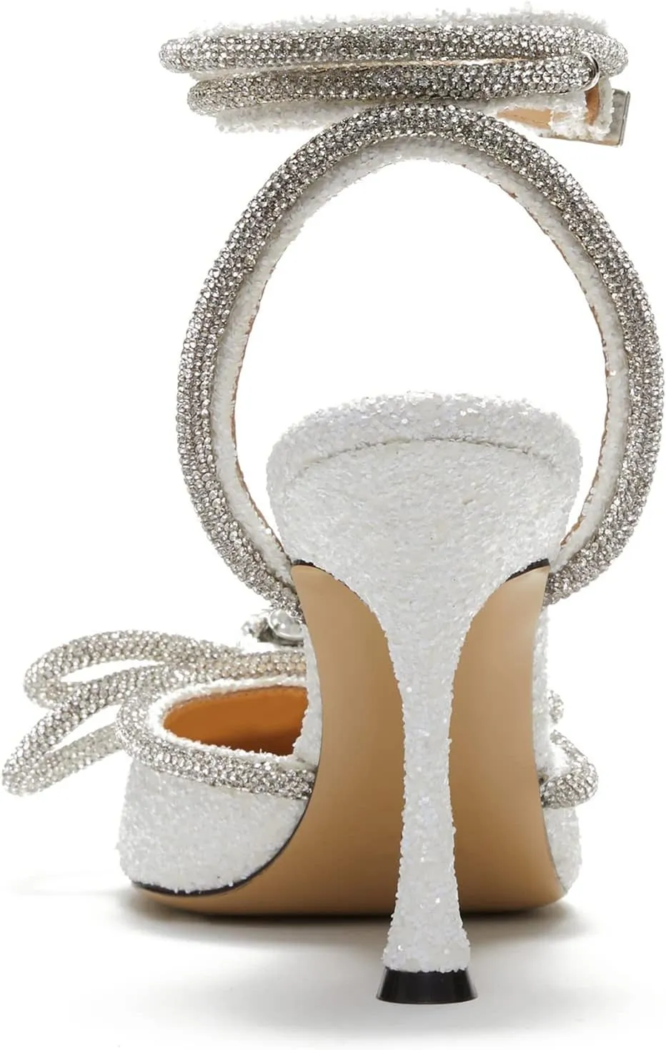 LauraVicci Women's Heeled Sandals Pointed Toe Crystal Embellished Bow Ankle Straps Rhinestone Buckle Stiletto Slip On Evening Dress Party Wedding Pumps Shoes