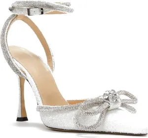 LauraVicci Women's Heeled Sandals Pointed Toe Crystal Embellished Bow Ankle Straps Rhinestone Buckle Stiletto Slip On Evening Dress Party Wedding Pumps Shoes
