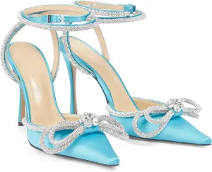 LauraVicci Women's Heeled Sandals Pointed Toe Crystal Embellished Bow Ankle Straps Rhinestone Buckle Stiletto Slip On Evening Dress Party Wedding Pumps Shoes