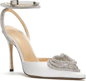 LauraVicci Women's Heeled Sandals Pointed Toe Crystal Embellished Bow Ankle Straps Rhinestone Buckle Stiletto Slip On Evening Dress Party Wedding Pumps Shoes