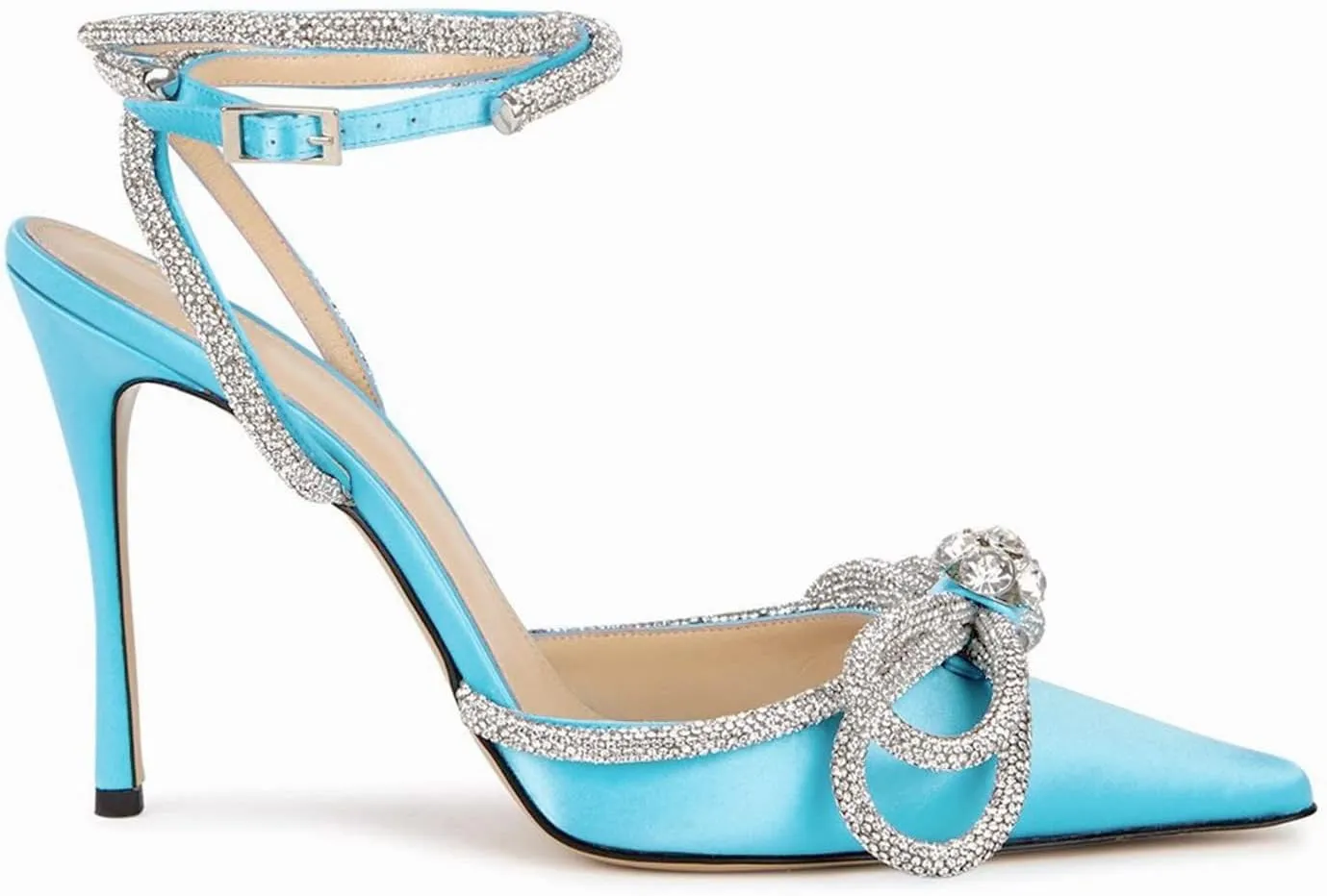 LauraVicci Women's Heeled Sandals Pointed Toe Crystal Embellished Bow Ankle Straps Rhinestone Buckle Stiletto Slip On Evening Dress Party Wedding Pumps Shoes