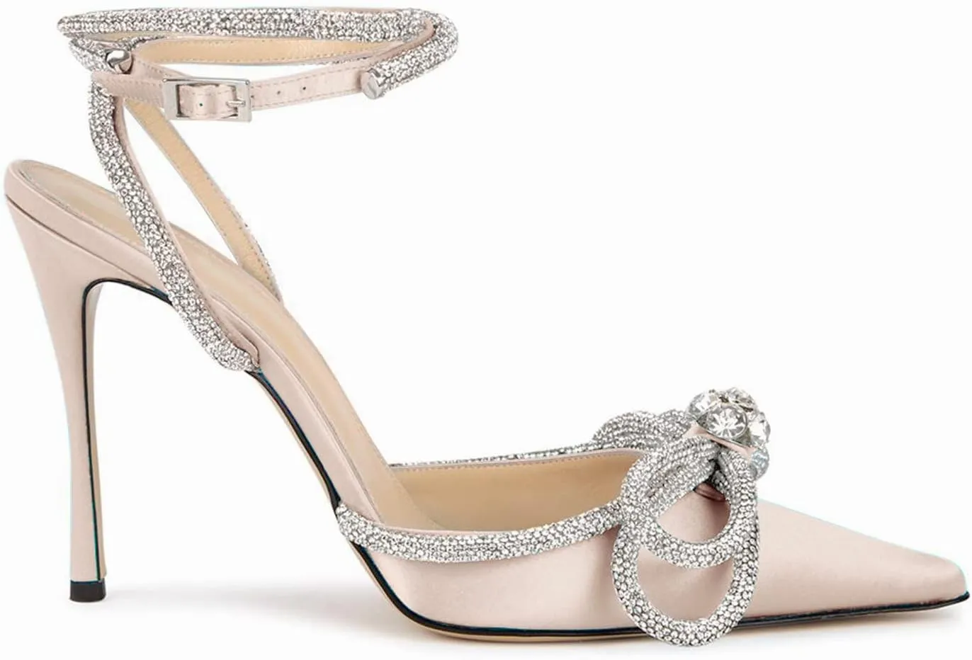 LauraVicci Women's Heeled Sandals Pointed Toe Crystal Embellished Bow Ankle Straps Rhinestone Buckle Stiletto Slip On Evening Dress Party Wedding Pumps Shoes