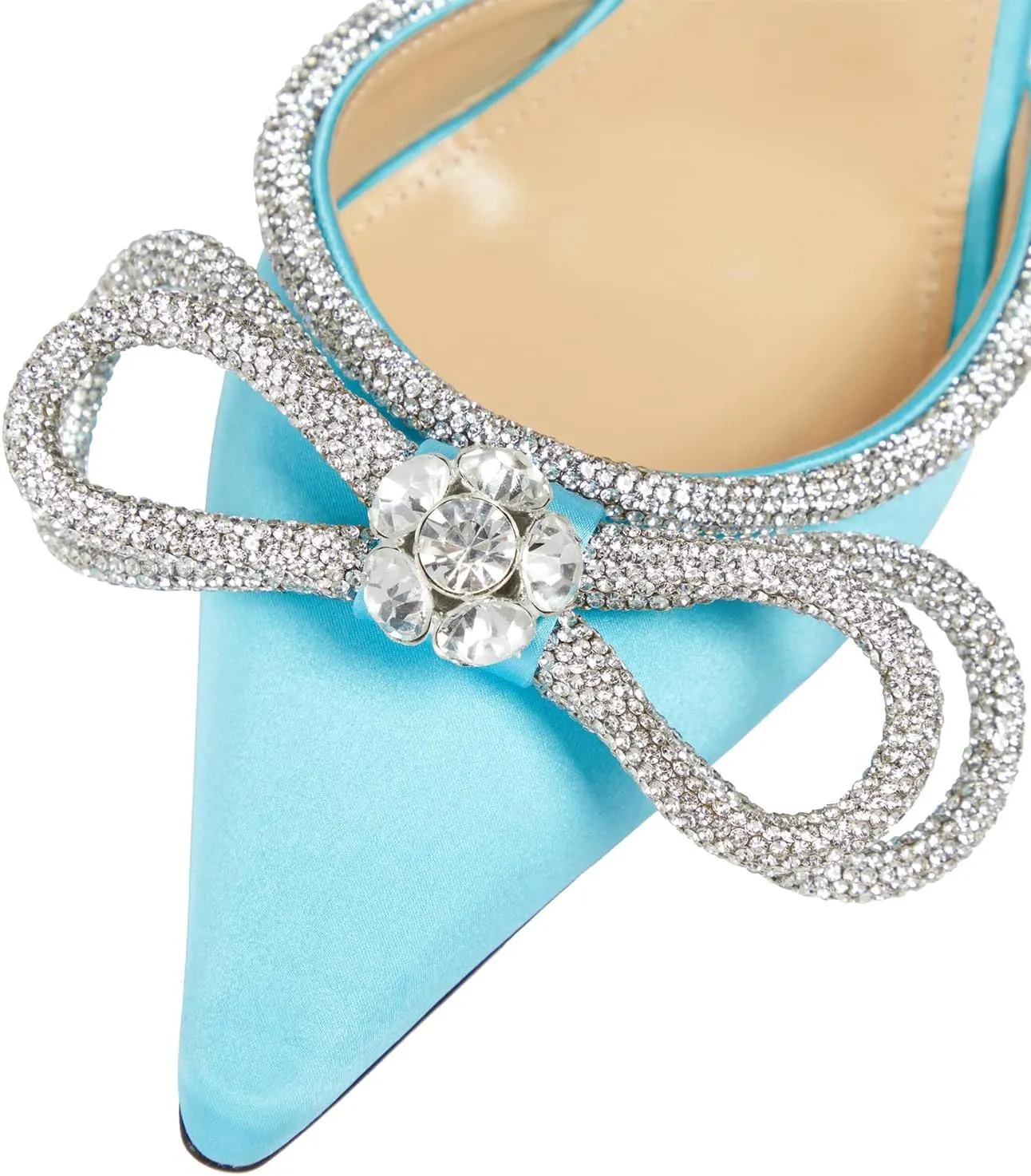 LauraVicci Women's Heeled Sandals Pointed Toe Crystal Embellished Bow Ankle Straps Rhinestone Buckle Stiletto Slip On Evening Dress Party Wedding Pumps Shoes