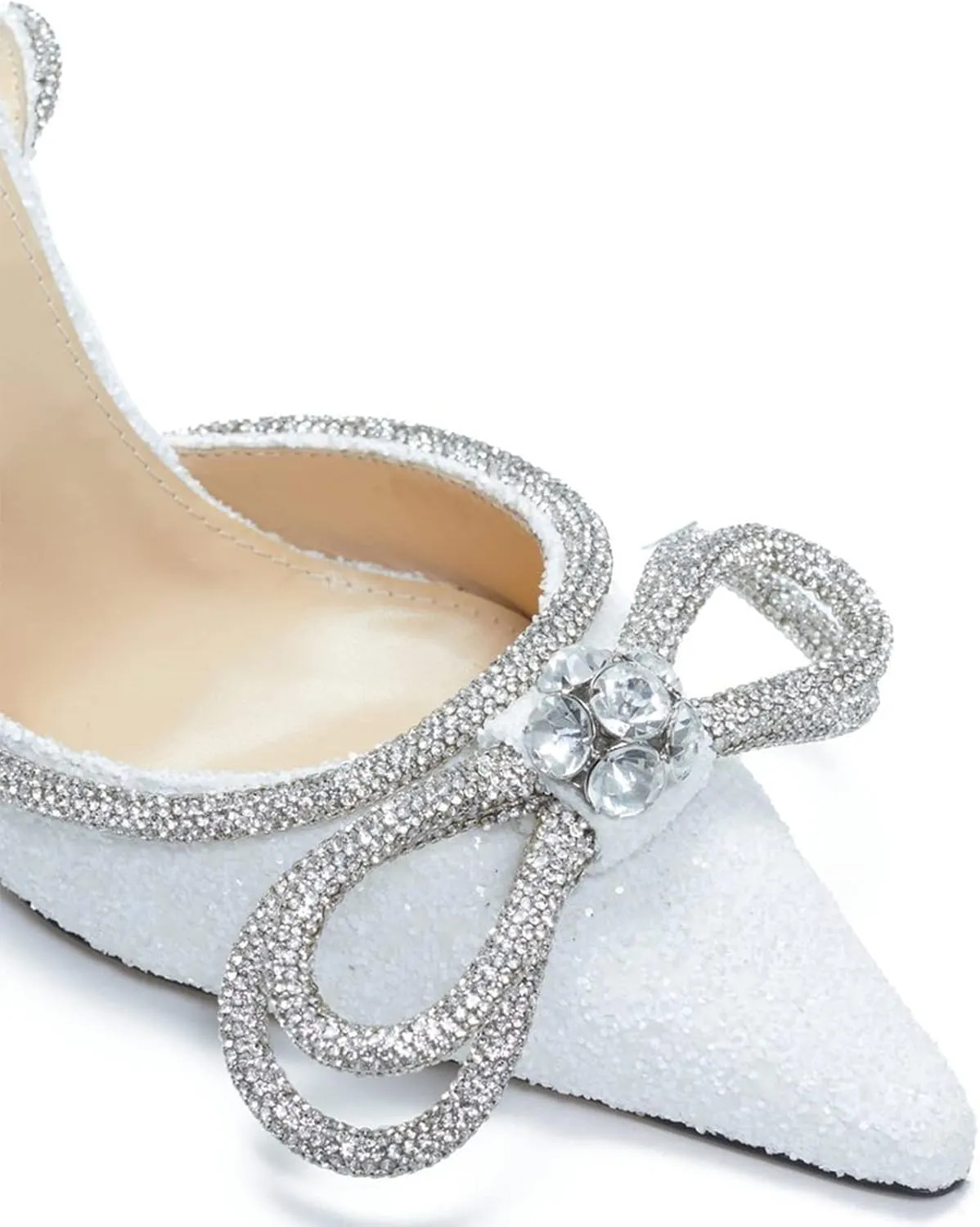 LauraVicci Women's Heeled Sandals Pointed Toe Crystal Embellished Bow Ankle Straps Rhinestone Buckle Stiletto Slip On Evening Dress Party Wedding Pumps Shoes