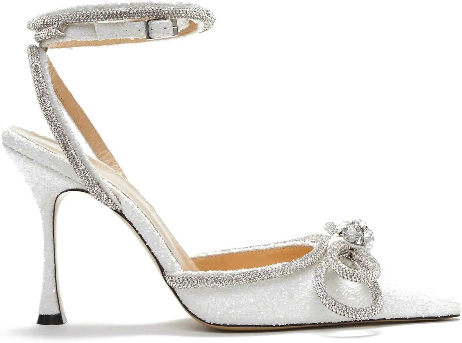 LauraVicci Women's Heeled Sandals Pointed Toe Crystal Embellished Bow Ankle Straps Rhinestone Buckle Stiletto Slip On Evening Dress Party Wedding Pumps Shoes