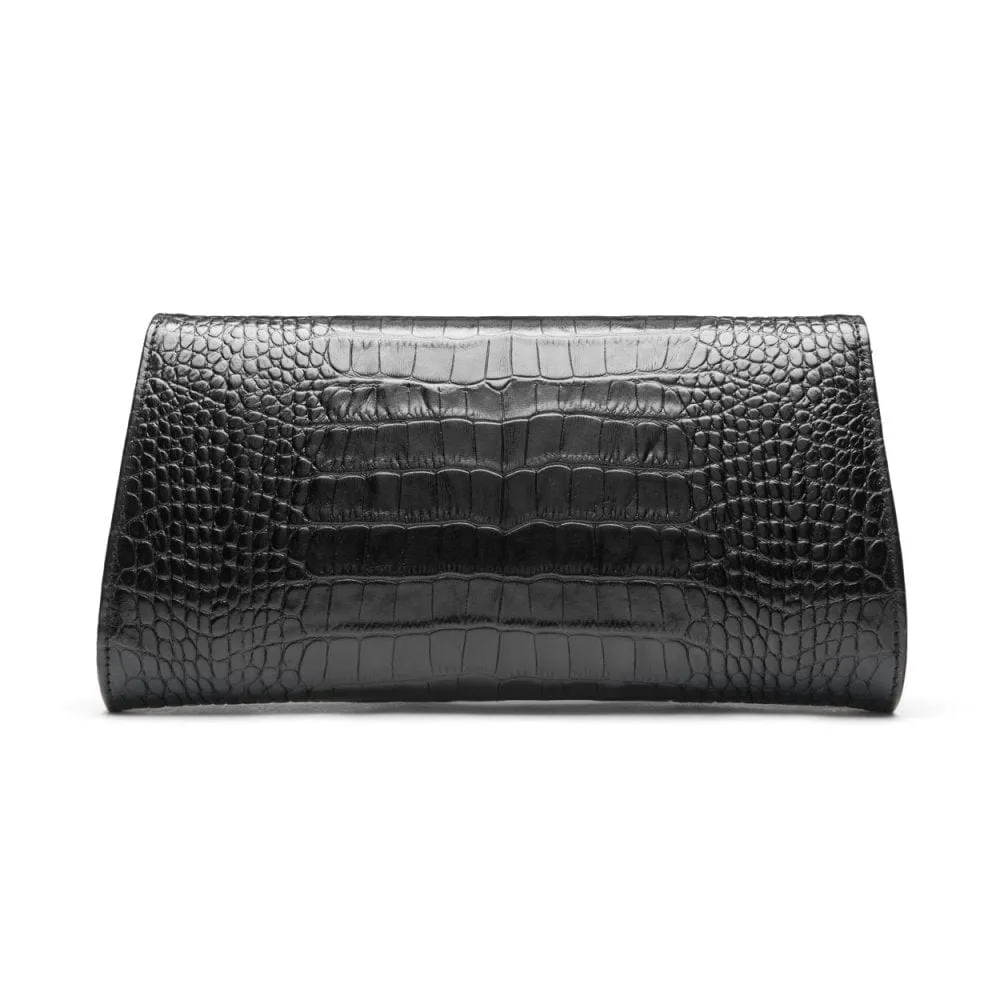 Leather Clutch Bag, Melanie - Black Croc-Effect