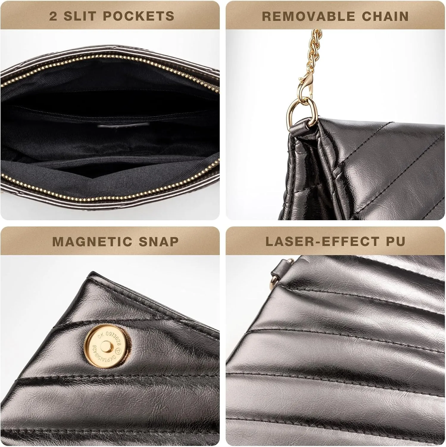Leather Clutch Evening Purse for Women Envelope Crossbody Bag with Chain Strap Wedding Party Handbags