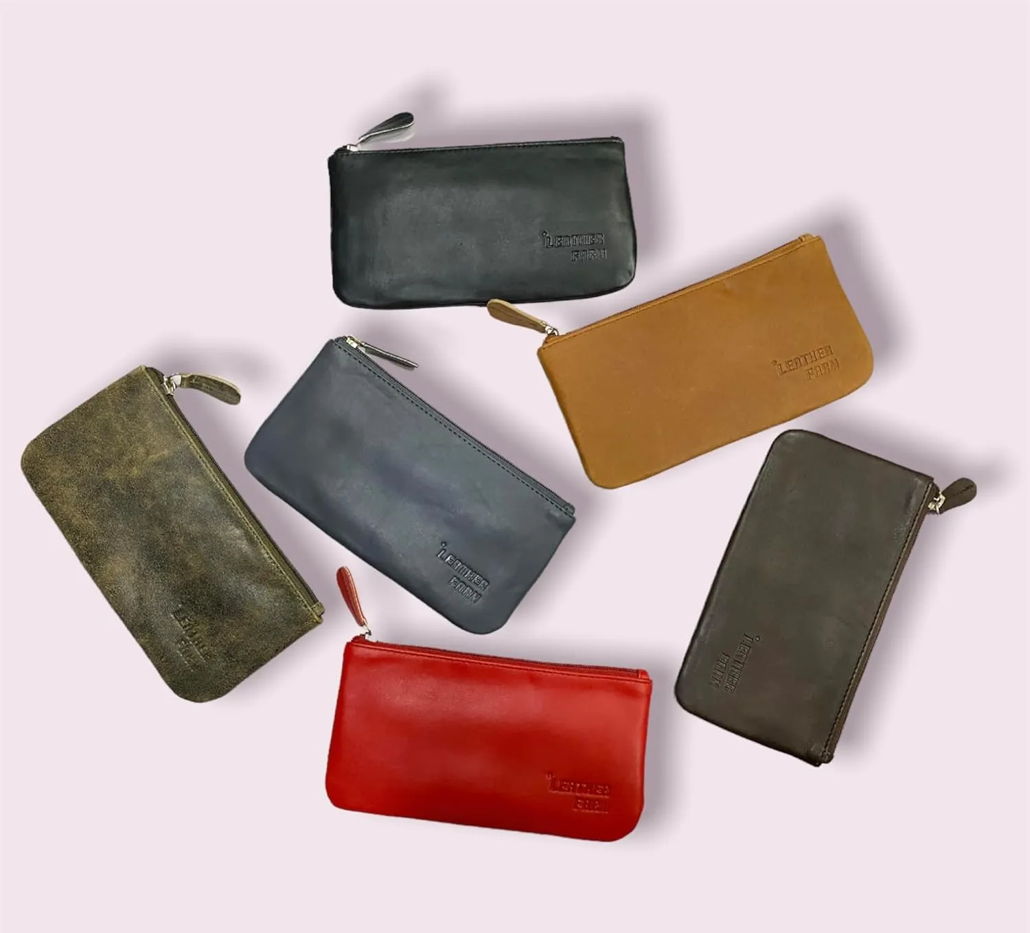 LEATHER FARM Leather Travel Pouch - Beautifully Handcrafted YKK Zippered Pouch Handmade - 8 x 4 inches.(GREY)