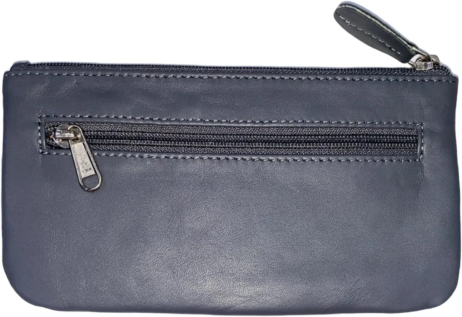 LEATHER FARM Leather Travel Pouch - Beautifully Handcrafted YKK Zippered Pouch Handmade - 8 x 4 inches.(GREY)