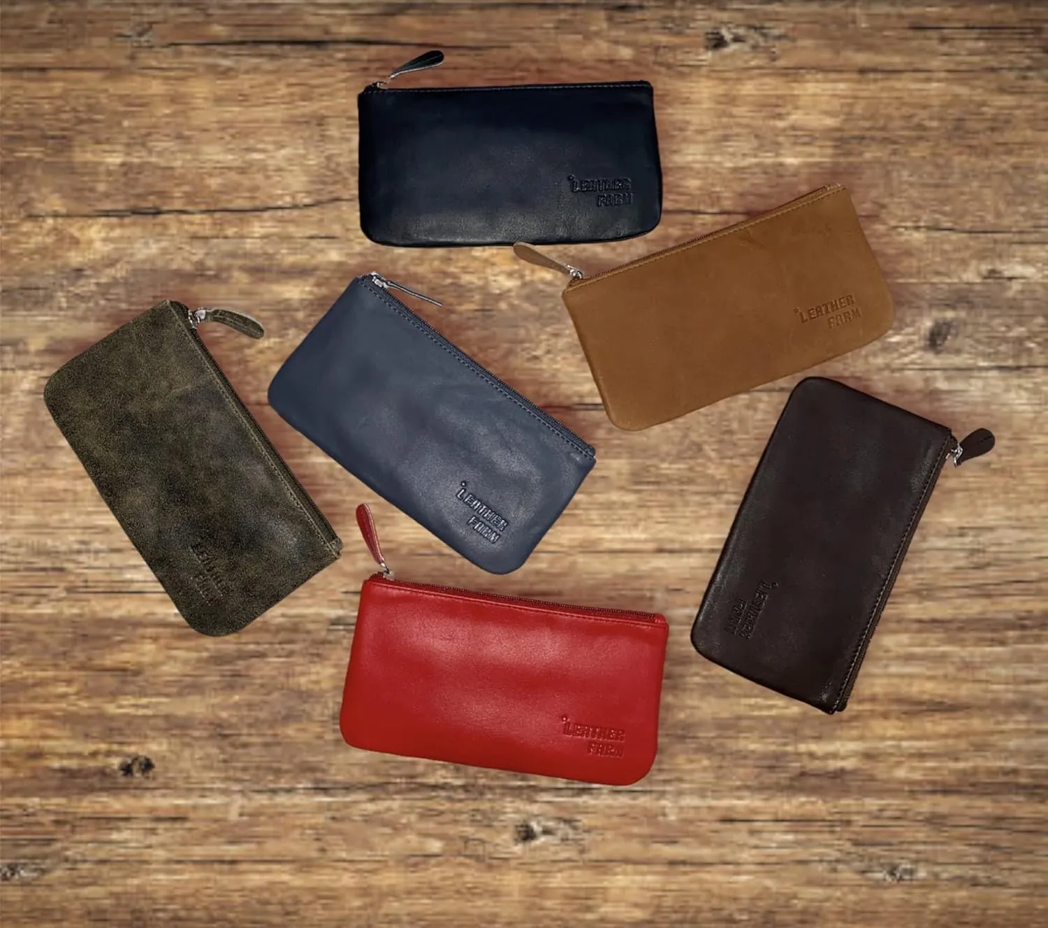 LEATHER FARM Leather Travel Pouch - Beautifully Handcrafted YKK Zippered Pouch Handmade - 8 x 4 inches.(GREY)