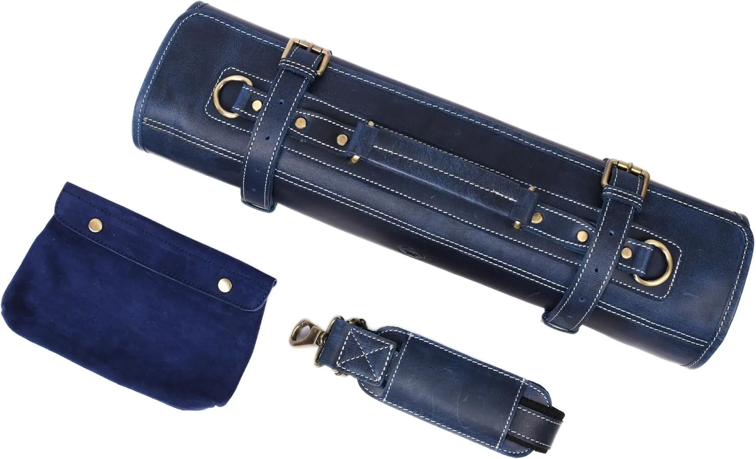 Leather Knife Roll Storage Bag, Elastic and Expandable 10 Pockets, Adjustable/Detachable Shoulder Strap, Travel-Friendly Chef Knife Case
