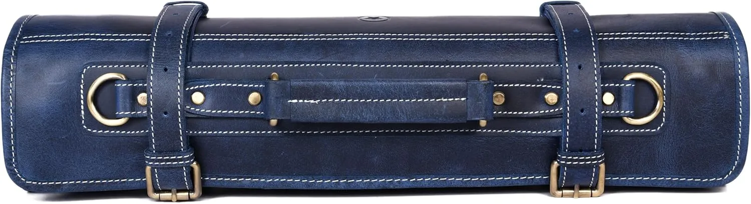 Leather Knife Roll Storage Bag, Elastic and Expandable 10 Pockets, Adjustable/Detachable Shoulder Strap, Travel-Friendly Chef Knife Case