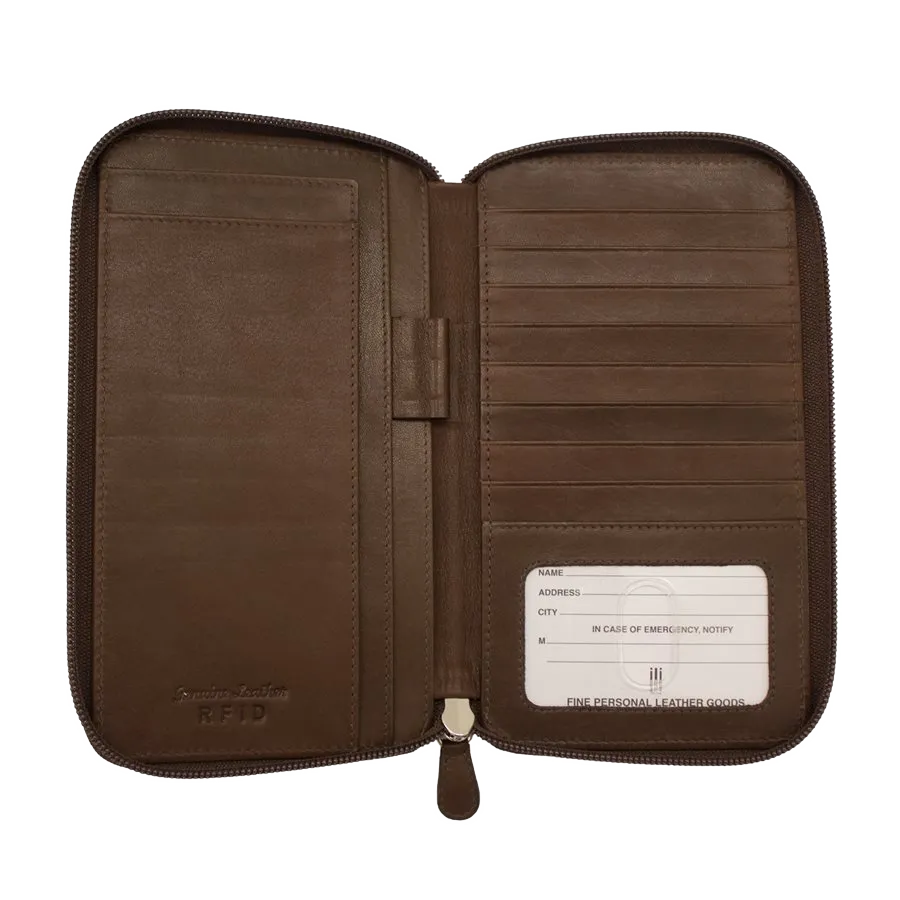 Leather Travel Wallet for passports, tickets, currencies, 8 credit cards and other documents