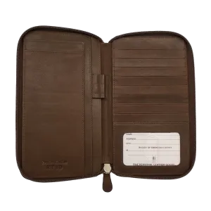 Leather Travel Wallet for passports, tickets, currencies, 8 credit cards and other documents