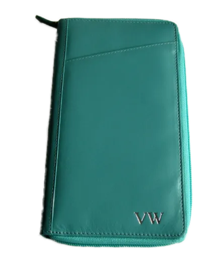 Leather Travel Wallet for passports, tickets, currencies, 8 credit cards and other documents