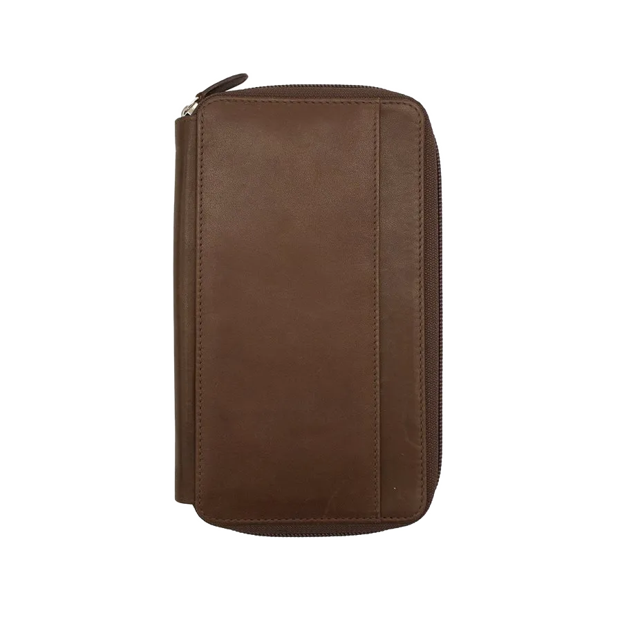 Leather Travel Wallet for passports, tickets, currencies, 8 credit cards and other documents